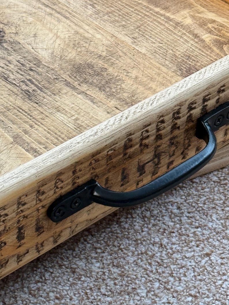 Handmade Reclaimed Wood Centerpiece Tray with Iron Handles or brass cup handles