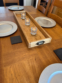 Handmade Reclaimed Wood Centerpiece Tray with Iron Handles or brass cup handles