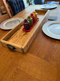 Handmade Reclaimed Wood Centerpiece Tray with Iron Handles or brass cup handles