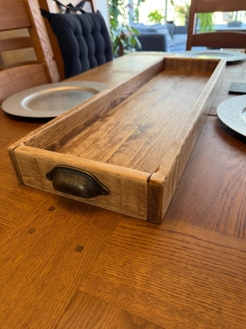 Handmade Reclaimed Wood Centerpiece Tray with Iron Handles or brass cup handles