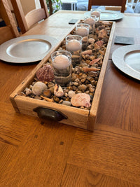 Handmade Reclaimed Wood Centerpiece Tray with Iron Handles or brass cup handles