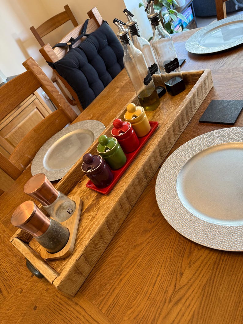Handmade Reclaimed Wood Centerpiece Tray with Iron Handles or brass cup handles