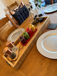 Handmade Reclaimed Wood Centerpiece Tray with Iron Handles or brass cup handles
