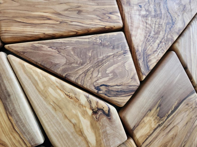 Olive Wood Mosaic Wall Art: Geometric Wooden Wall Panel