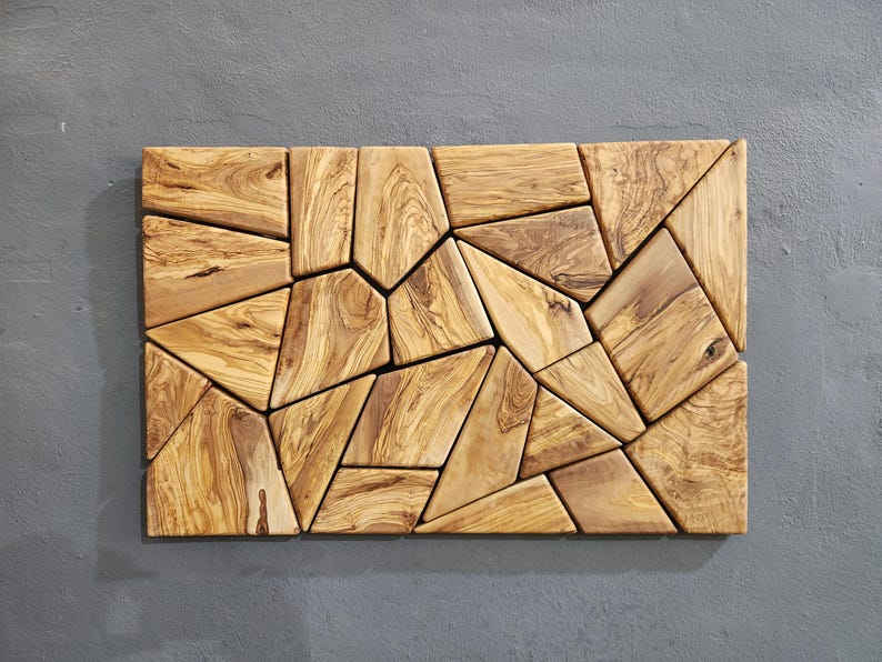 Olive Wood Mosaic Wall Art: Geometric Wooden Wall Panel