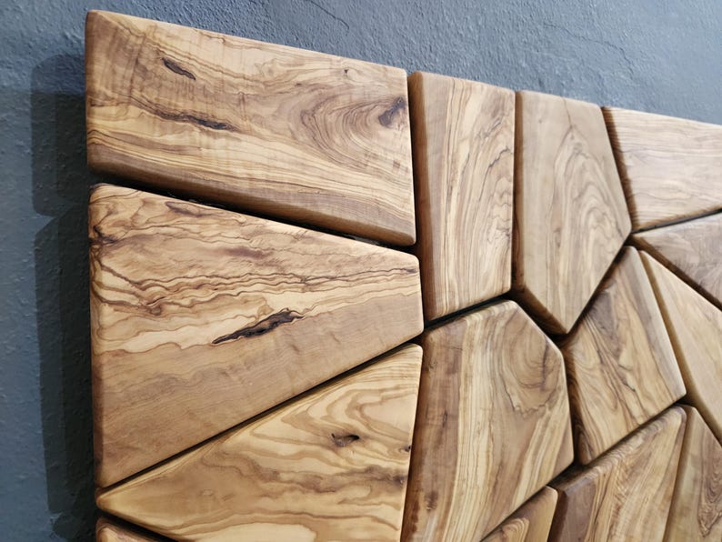 Olive Wood Mosaic Wall Art: Geometric Wooden Wall Panel