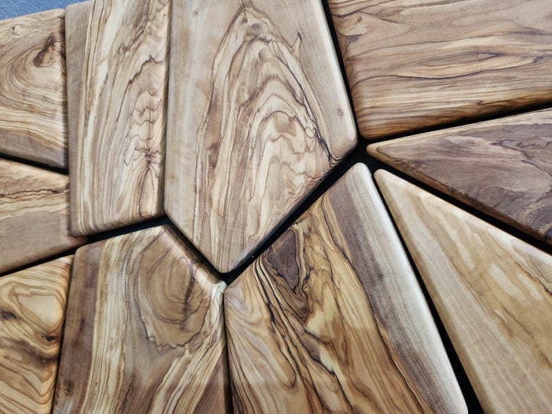 Olive Wood Mosaic Wall Art: Geometric Wooden Wall Panel