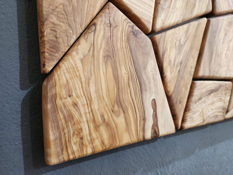 Olive Wood Mosaic Wall Art: Geometric Wooden Wall Panel