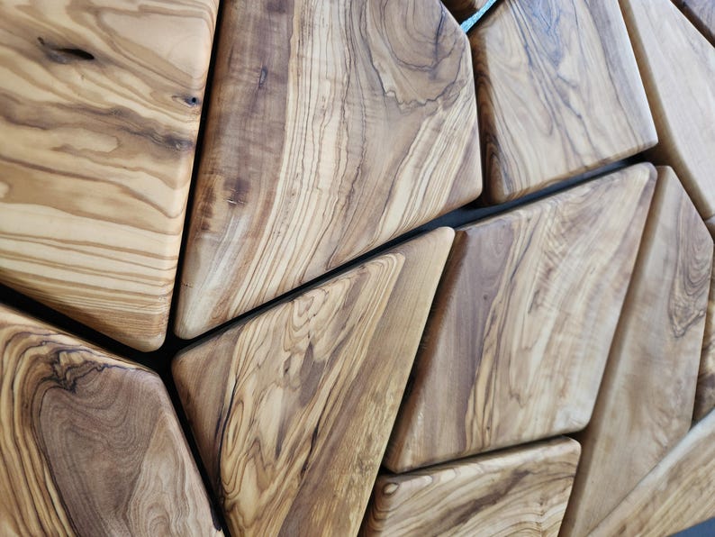 Olive Wood Mosaic Wall Art: Geometric Wooden Wall Panel