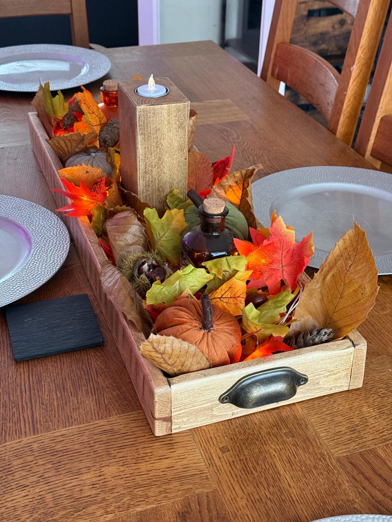 Handmade Reclaimed Wood Centerpiece Tray with Iron Handles or brass cup handles