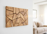 Olive Wood Mosaic Wall Art: Geometric Wooden Wall Panel