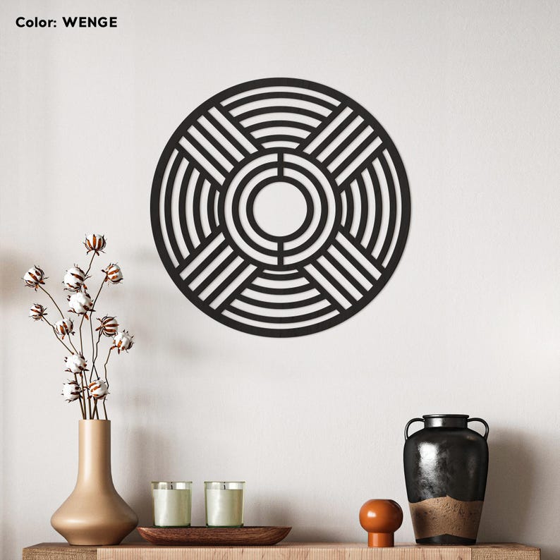 Round Wood Wall Art, Modern Geometric Wall Decor, Circle Wood Panel Art, Large Boho Wall Accent, Abstract Wood Wall Hanging
