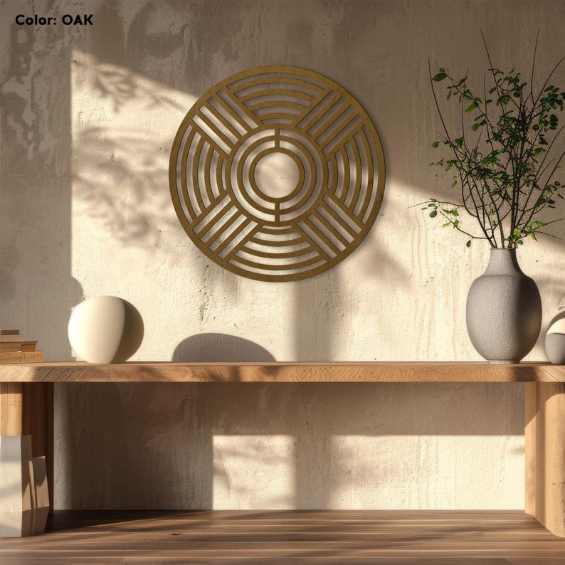 Round Wood Wall Art, Modern Geometric Wall Decor, Circle Wood Panel Art, Large Boho Wall Accent, Abstract Wood Wall Hanging