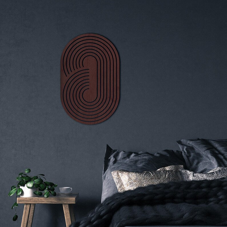 Boho Wooden Wall Art, Ellipse Wood Wall Decor, Abstract Geometric Wall Art, Oval Wall Wooden Hanging, Mid Century Modern Wall Art