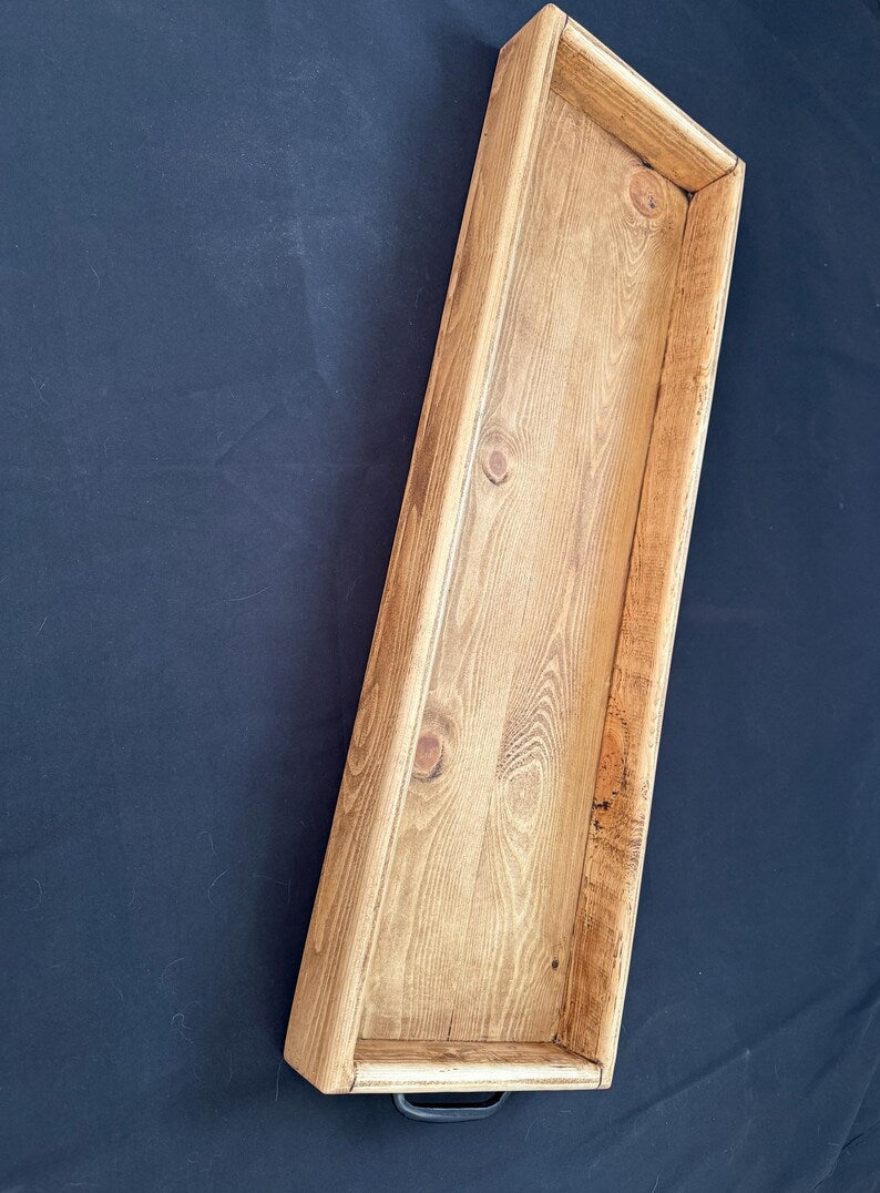 Handmade Reclaimed Wood Centerpiece Tray with Iron Handles or brass cup handles