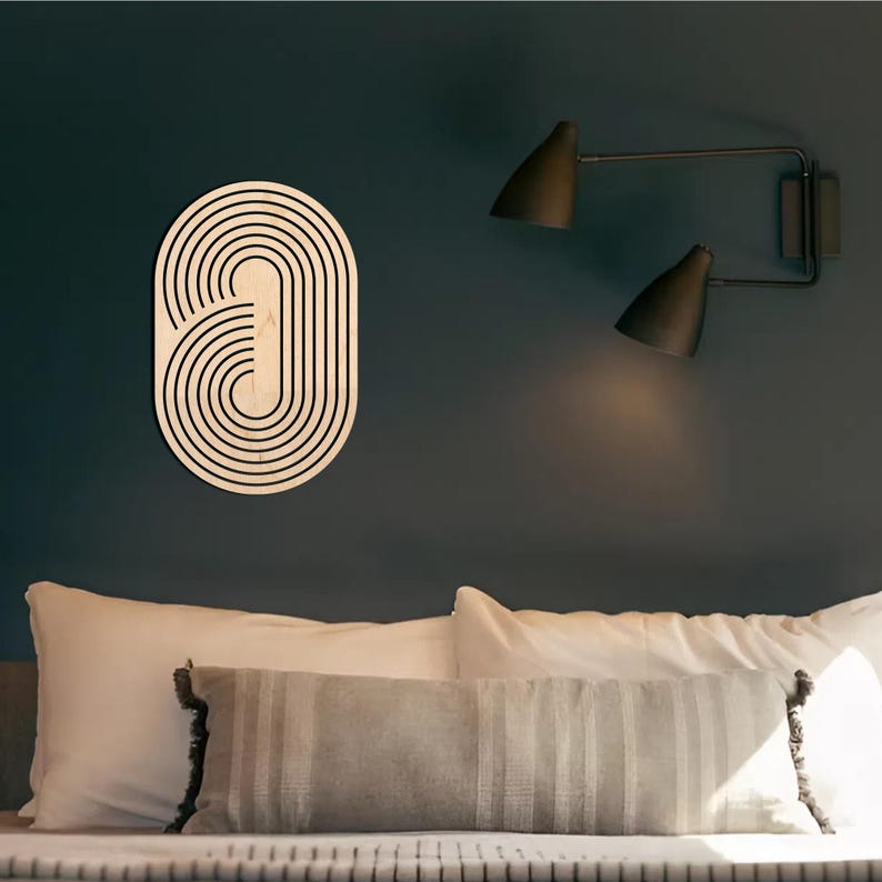Boho Wooden Wall Art, Ellipse Wood Wall Decor, Abstract Geometric Wall Art, Oval Wall Wooden Hanging, Mid Century Modern Wall Art