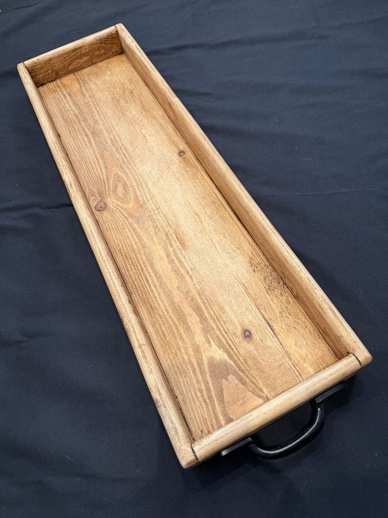 Handmade Reclaimed Wood Centerpiece Tray with Iron Handles or brass cup handles