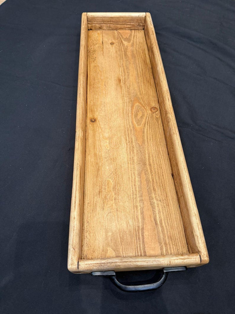 Handmade Reclaimed Wood Centerpiece Tray with Iron Handles or brass cup handles