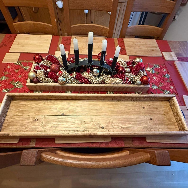 Handmade Reclaimed Wood Centerpiece Tray with Iron Handles or brass cup handles