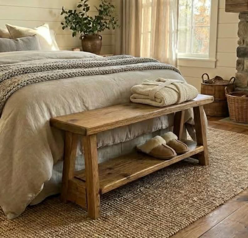 Handmade Rustic Reclaimed Wooden Bed End Bench, various sizes