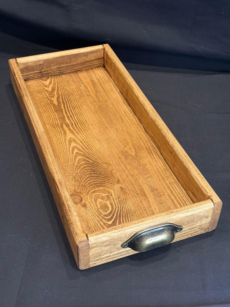 Handmade Reclaimed Wood Centerpiece Tray with Iron Handles or brass cup handles