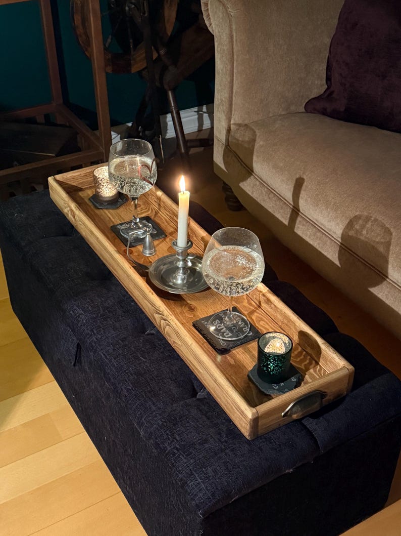 Handmade Reclaimed Wood Centerpiece Tray with Iron Handles or brass cup handles