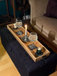 Handmade Reclaimed Wood Centerpiece Tray with Iron Handles or brass cup handles